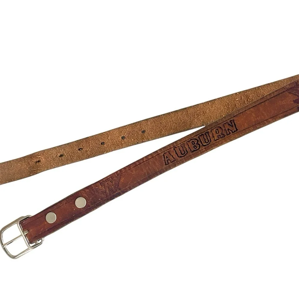 Auburn Tigers Embossed Leather Belt Vintage Brown AU Logo SEC NCAA Size 32 VTG